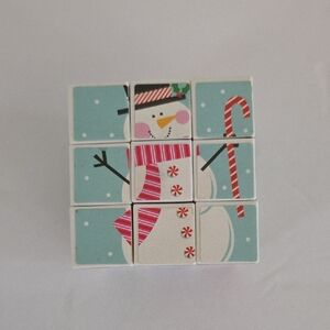Snowman Puzzle Cube with Candy Cane Design